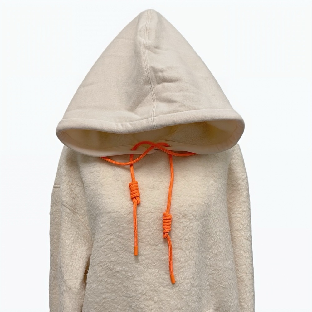 Designer SJYP Plush Cream Fleece Hoodie with Embroidery Neon Sherpa SZ L